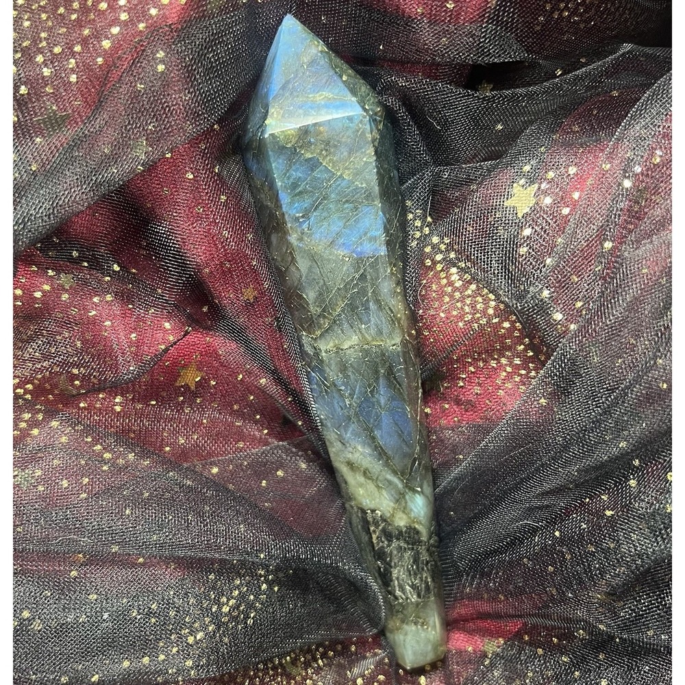 6" Natural Blue Flash Labradorite Crystal Wand Point Tapered Obelisk Healing